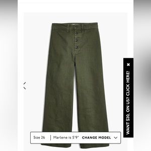 Madewell slim Emmett wide leg pant with button fly